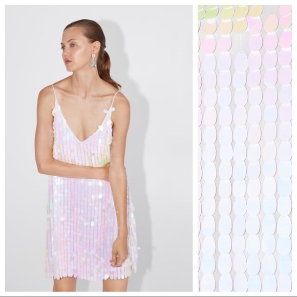 NWT. Zara Iridescent Effect Sequins Dress. Size L. - Picture 3 of 8